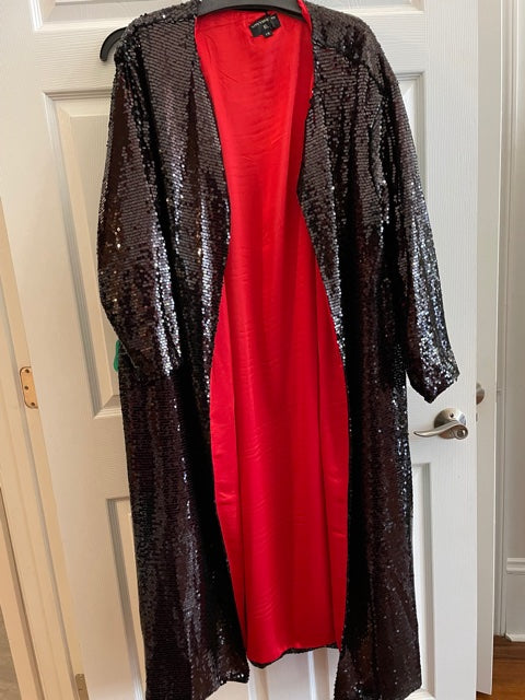 Long Black and Red Sequin Coat